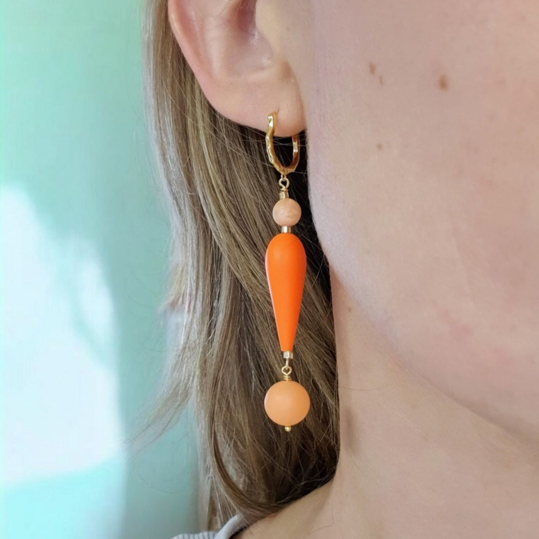 Dråbe Med To Perler - Orange