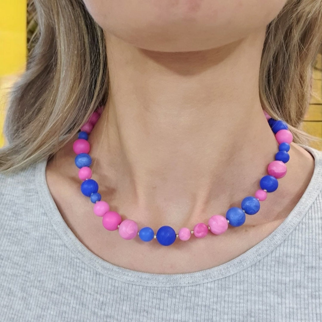 Halskæde - Pink og Blå