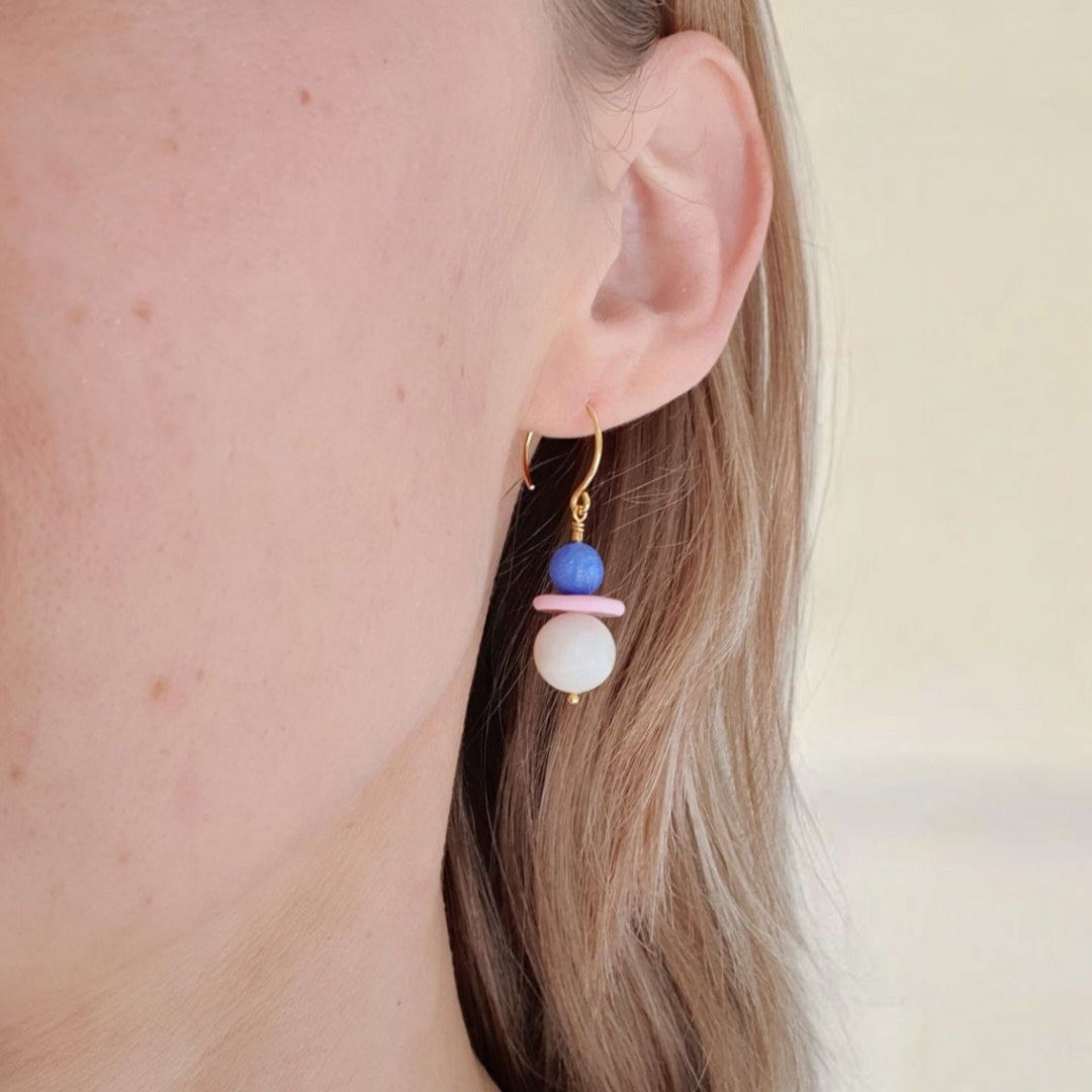 To Perler med Skive - Blå, lyserød og hvid