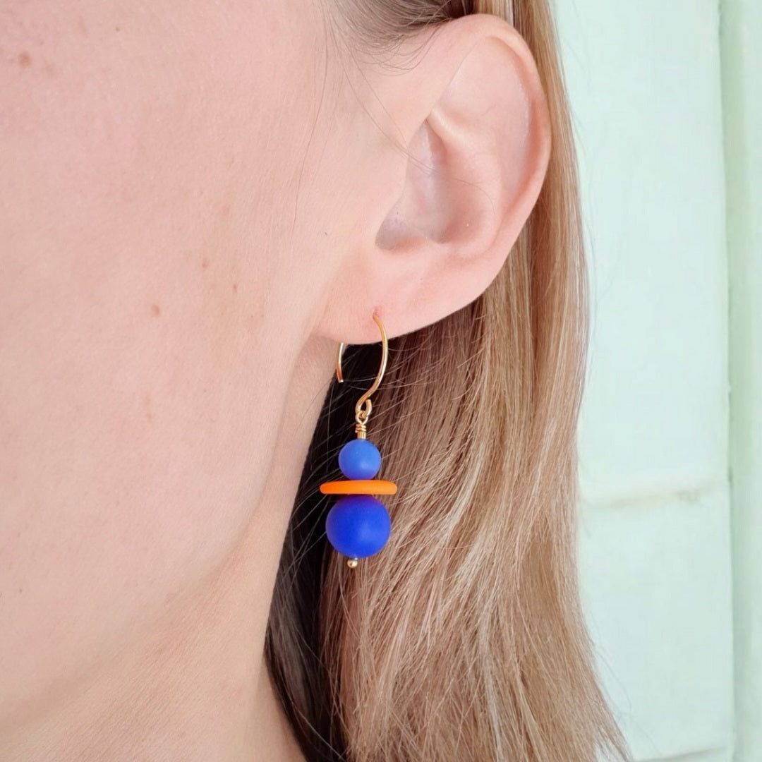 To Perler med Skive - Blå og orange